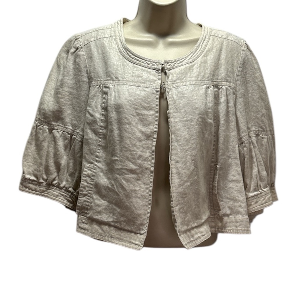 a.n.a Womens Chic Cream Bolero Cropped Round Neck 3/4 Sleeve Jacket Size L